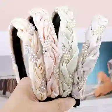 彤彤兔 学院风编织麻花高颅顶珍珠缠绕高级感 布料 发箍 女款