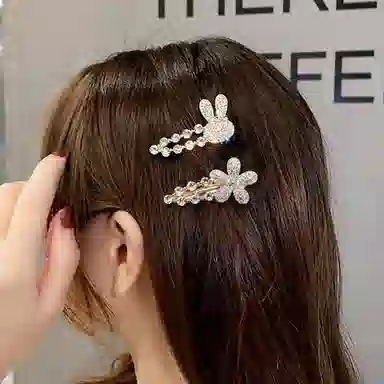简应舒 萝卜兔水钻一字夹碎发刘海夹前额边夹侧边夹子头饰 合金+仿钻 发夹 女款