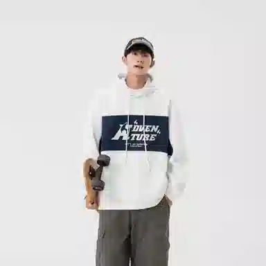 王者荣耀 鲁班七号星空梦想款 国潮复古拼接撞色趣味字母印花设计落肩休闲宽松套头多巴胺重磅连帽长袖卫衣 男女同款