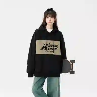 王者荣耀 鲁班七号星空梦想款 国潮复古拼接撞色趣味字母印花设计落肩休闲宽松套头多巴胺重磅连帽长袖卫衣 男女同款