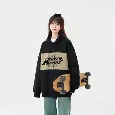 王者荣耀 鲁班七号星空梦想款 国潮复古拼接撞色趣味字母印花设计落肩休闲宽松套头多巴胺重磅连帽长袖卫衣 男女同款