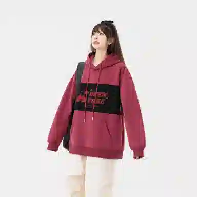 王者荣耀 鲁班七号星空梦想款 国潮复古拼接撞色趣味字母印花设计落肩休闲宽松套头多巴胺重磅连帽长袖卫衣 男女同款