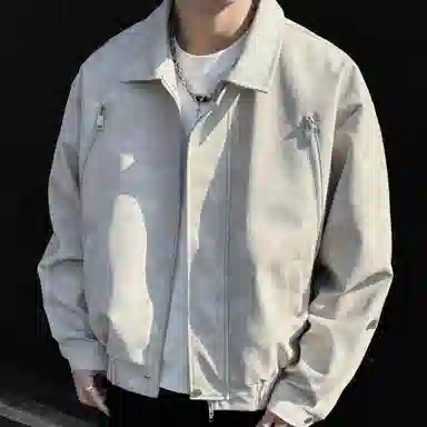 稻草人 美式高街复古韩系胸前两侧拉链设计感装饰简约纯色痞帅宽松休闲百搭松紧下摆翻领飞行夹克外套 男女同款