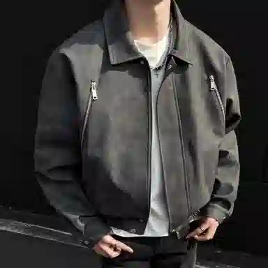 稻草人 美式高街复古韩系胸前两侧拉链设计感装饰简约纯色痞帅宽松休闲百搭松紧下摆翻领飞行夹克外套 男女同款