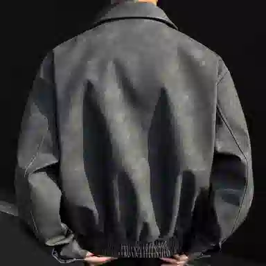 稻草人 美式高街复古韩系胸前两侧拉链设计感装饰简约纯色痞帅宽松休闲百搭松紧下摆翻领飞行夹克外套 男女同款