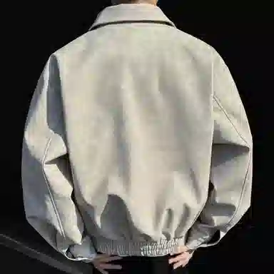 稻草人 美式高街复古韩系胸前两侧拉链设计感装饰简约纯色痞帅宽松休闲百搭松紧下摆翻领飞行夹克外套 男女同款