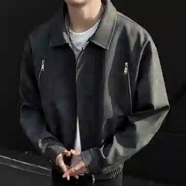 稻草人 美式高街复古韩系胸前两侧拉链设计感装饰简约纯色痞帅宽松休闲百搭松紧下摆翻领飞行夹克外套 男女同款