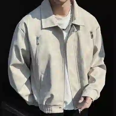 稻草人 美式高街复古韩系胸前两侧拉链设计感装饰简约纯色痞帅宽松休闲百搭松紧下摆翻领飞行夹克外套 男女同款