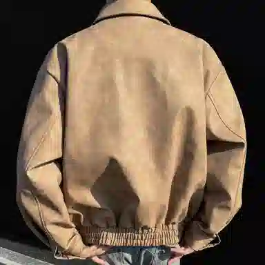 稻草人 美式高街复古韩系胸前两侧拉链设计感装饰简约纯色痞帅宽松休闲百搭松紧下摆翻领飞行夹克外套 男女同款
