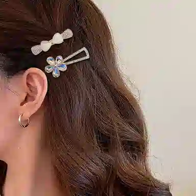 简应舒 领结水钻一字夹碎发刘海夹前额边夹侧边夹子头饰 合金+仿钻 发夹 女款