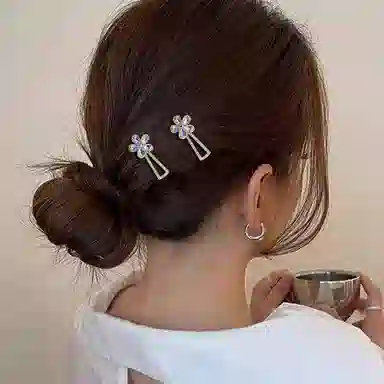 简应舒 五叶花一字夹碎发刘海夹前额边夹侧边夹子头饰 合金+仿钻 发夹 女款