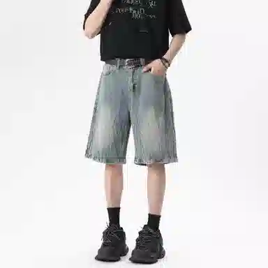 大卫贝肯 美式复古高街水洗小众设计感爆裂闪电纹设计潮流酷帅宽松廓形通勤百搭七分牛仔短裤 男女同款