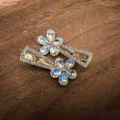 简应舒 五叶花一字夹碎发刘海夹前额边夹侧边夹子头饰 合金+仿钻 发夹 女款