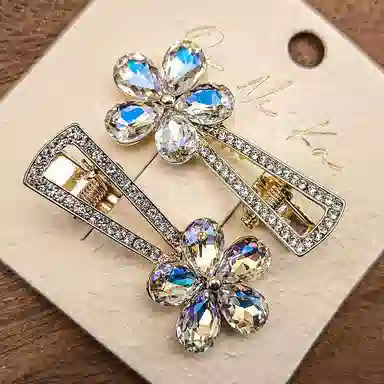 简应舒 五叶花一字夹碎发刘海夹前额边夹侧边夹子头饰 合金+仿钻 发夹 女款