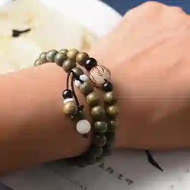 郁馨 莲花双圈叠戴盘玩佛珠森系新中式转运佛珠招财纳福 个性文艺八方来财#好运 绿檀 手串 男女同款情侣款