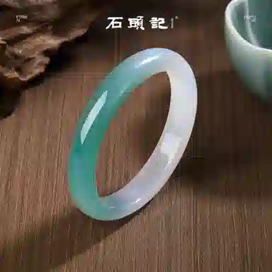 石头记 青山黛半白半绿 新中式国朝 古典宫廷风 温婉优雅小众设计 高级感 冰透礼盒款 玉髓 玉石手镯 女款
