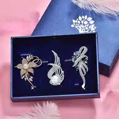 缔晶 精致轻奢时尚花朵胸花套装 复古优雅气质通勤造型感配饰 合金 胸针 女款