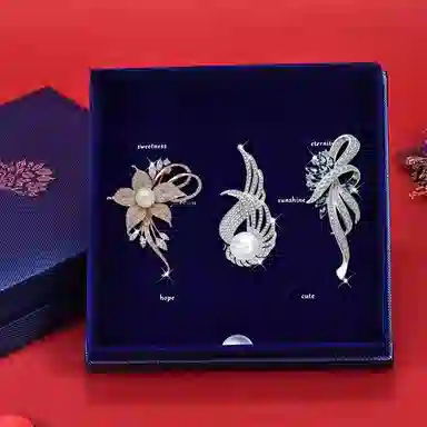 缔晶 精致轻奢时尚花朵胸花套装 复古优雅气质通勤造型感配饰 合金 胸针 女款