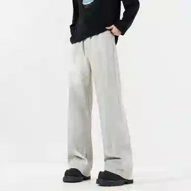 王者荣耀 标语款水洗扎染做旧纯棉美式复古高街宽松百搭小众设计感冰川无性别主义嘻哈牛仔裤 男女同款