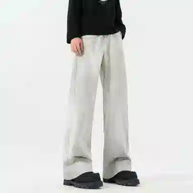 王者荣耀 标语款水洗扎染做旧纯棉美式复古高街宽松百搭小众设计感冰川无性别主义嘻哈牛仔裤 男女同款