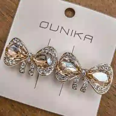 简应舒 一字碎发刘海前额边侧边双蝴蝶结 合金+仿钻 发夹 女款