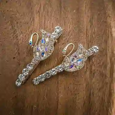 简应舒 天鹅一字夹碎发刘海夹前额边夹侧边夹子头饰仿钻 合金 发夹 女款