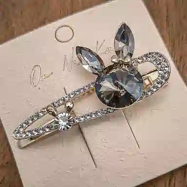 简应舒 兔子一字夹碎发刘海夹前额边夹侧边夹子头饰仿钻 合金 发夹 女款