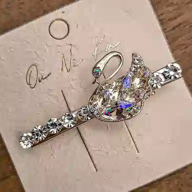 简应舒 天鹅一字夹碎发刘海夹前额边夹侧边夹子头饰仿钻 合金 发夹 女款