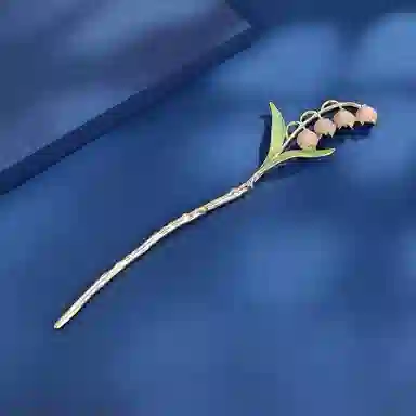 沂茹 新中式文艺小清新甜美优雅浅粉色铃兰花后脑勺盘发日常简约百搭气质小众设计感 合金 发簪 女款