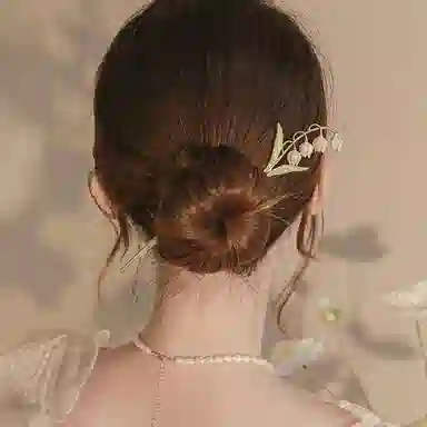 沂茹 新中式文艺小清新甜美优雅浅粉色铃兰花后脑勺盘发日常简约百搭气质小众设计感 合金 发簪 女款