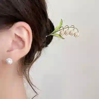 沂茹 新中式文艺小清新甜美优雅浅粉色铃兰花后脑勺盘发日常简约百搭气质小众设计感 合金 发簪 女款