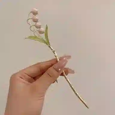 沂茹 新中式文艺小清新甜美优雅浅粉色铃兰花后脑勺盘发日常简约百搭气质小众设计感 合金 发簪 女款