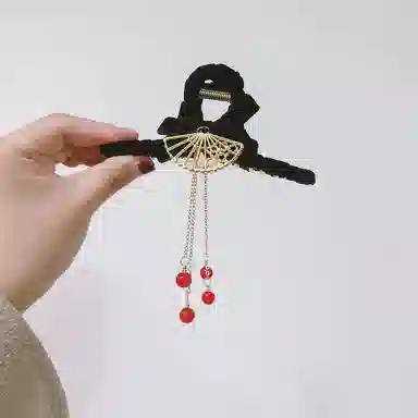 贯古今 红色相思复古优雅后脑勺鲨鱼气质高级感 合金 发夹 女款