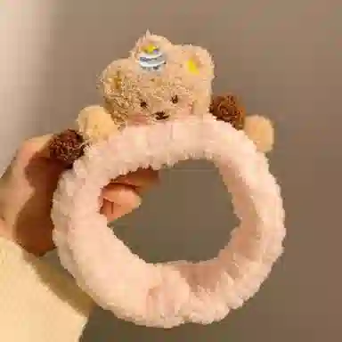 彤彤兔 可爱棕色小熊洗脸敷面膜化妆专用束毛茸茸 毛绒 发带 女款