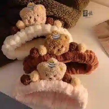 彤彤兔 可爱棕色小熊洗脸敷面膜化妆专用束毛茸茸 毛绒 发带 女款