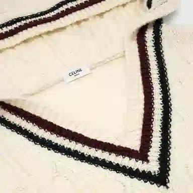 CELINE FW21 Logo Striped Wool Hoodie Beige