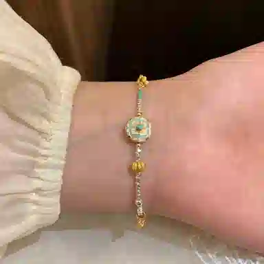 【有钱花】 指尖瑰宝 珐琅多巴胺碎银子招财纳福#好运 轻奢高级感小众中国风新中式手饰 铜镀银 手链 女款