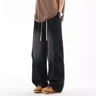 红蜻蜓 美式复古水洗做旧阔腿裤潮牌百搭牛仔裤 男女同款