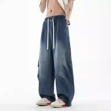 红蜻蜓 美式复古水洗做旧阔腿裤潮牌百搭牛仔裤 男女同款