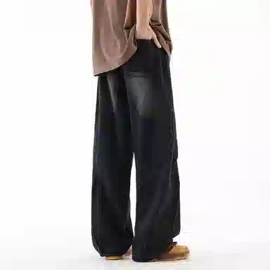 红蜻蜓 美式复古水洗做旧阔腿裤潮牌百搭牛仔裤 男女同款