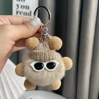 丹琴 搞怪酷帅墨镜小煤球 可爱少女心包包书包公仔挂饰卡通玩偶汽车 毛绒 挂件 男女同款情侣款