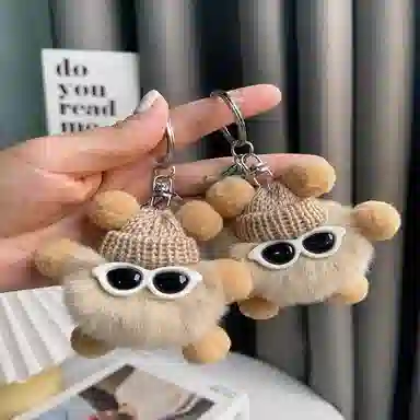 丹琴 搞怪酷帅墨镜小煤球 可爱少女心包包书包公仔挂饰卡通玩偶汽车 毛绒 挂件 男女同款情侣款