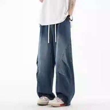 红蜻蜓 美式复古水洗做旧阔腿裤潮牌百搭牛仔裤 男女同款