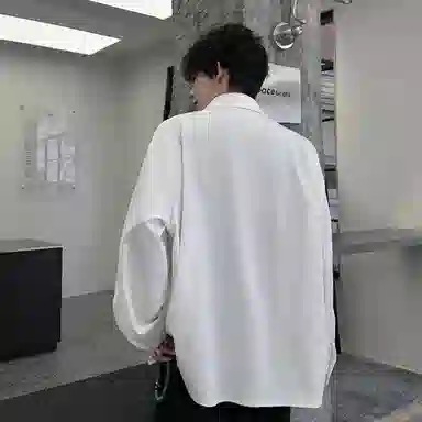 快鱼 美式简约高街高品质基础对称假口袋打底时尚个性设计翻领无性别主义潮流舒适休闲长袖衬衫 男女同款