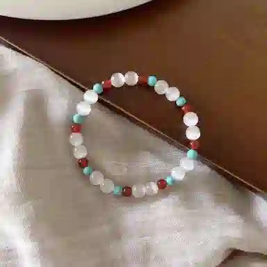 【珠事顺利】 指尖瑰宝 #好运 招财纳福 小众原创设计简约复古 女神夏日出游必备百搭高级中式清新 玻璃猫眼 手串 男女同款情侣款