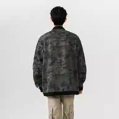 冰飞 美式复古高级感撞色拼接迷彩设计工装宽松休闲舒适翻领单排扣设计学院风潮流百搭牛仔外套 男女同款