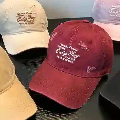 心水好物 软顶水洗破洞韩版大头围复古牛仔显脸小百搭遮阳 棉 鸭舌帽 男女同款情侣款