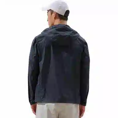 探路者 运动休闲简约纯色连帽 防紫外线防晒服 男款 蓝岩黑