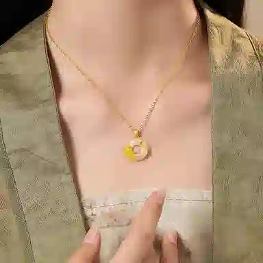 庆大福 桂花系列 妈妈的守护 荷塘月色好运连连平安扣新中式设计感纳福平安 玉髓 项链 女款