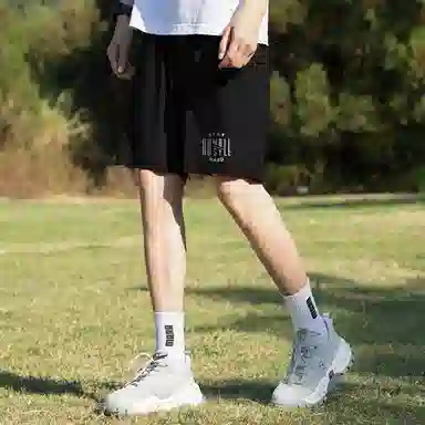 纳趣 字母印花宽松直筒五分裤百搭户外透气速干休闲短裤 男款 黑色